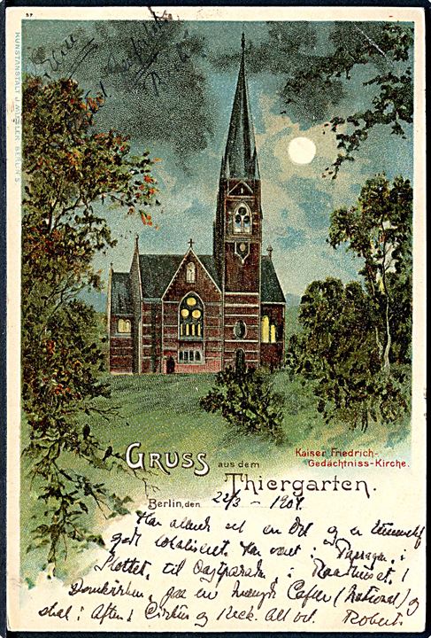 Tyskland. Gruss aus dem Thiergarten. Kaiser Friedrich - Gedächtniss Kirche. J. Miesler no. 57. 