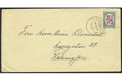 Åland. Finsk 1½ mk. Løve udg. på brev annulleret med udslebet stempel Saltvik d. 29.12.1926 til Helsingfors.