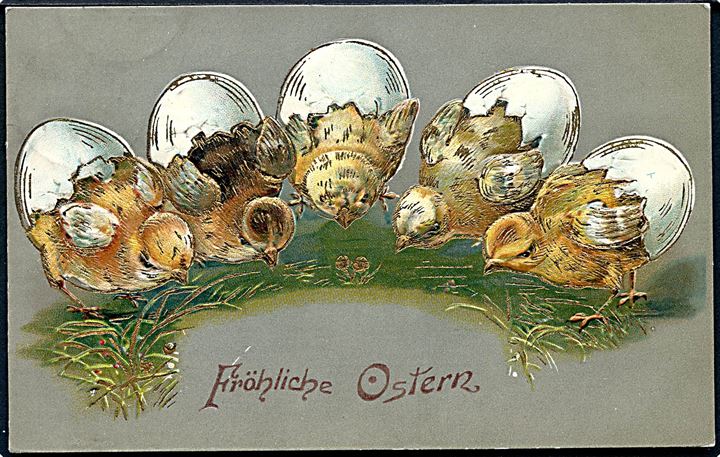 Tysk påskekort med kyllinger. 