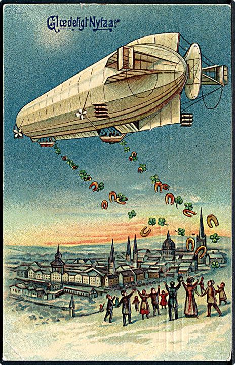 Glædeligt Nytaar med Zeppeliner. A. S. D. no. 419. (Prægekort). 