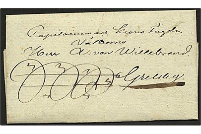 Åland. Tjenestebrev med kronoslinger dateret Jomala Gård d. 14.12.1832 til Captain og Krone Foged von Willebrand i Grelsby.