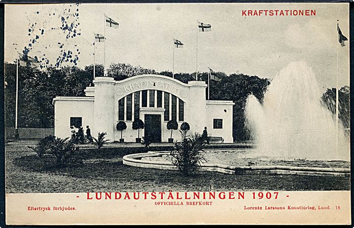 Sverige. Lundautställningen 1907. Kraftstationen. Lorentz Larssons Kunstforlag no. 18. 