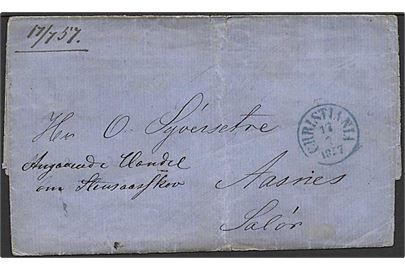 1857. Ufrankeret brev fra Christiania d. 17.7.1857 til Aasnes, Salør.