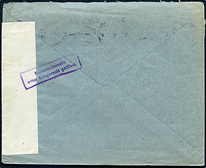 10 øre Chr. X (2) på brev fra Kjøbenhavn d. 26.8.1918 til Hannover, Tyskland. Åbnet af tysk censur.