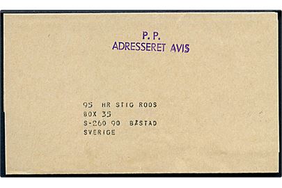 Ufrankeret korsbånd stemplet P.P. Adresseret Avis til Båstad, Sverige. Ca. 1960'erne.