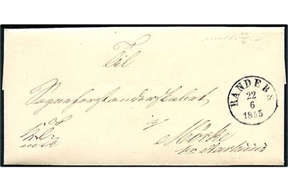 1855. Tjenestebrev mærket K.T.m.a. med antiqua Randers d. 22.6.1855til Sogneforstanderskabet i Mörke pr. Aarhuus. Fuldt indhold. Påskrevet Modtaget 24/6.