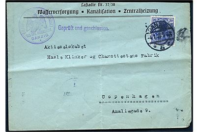 20 pfg. Germania på brev fra Danzig d. 4.1.1915 til København, Danmark. Lokal tysk censur fra Danzig.