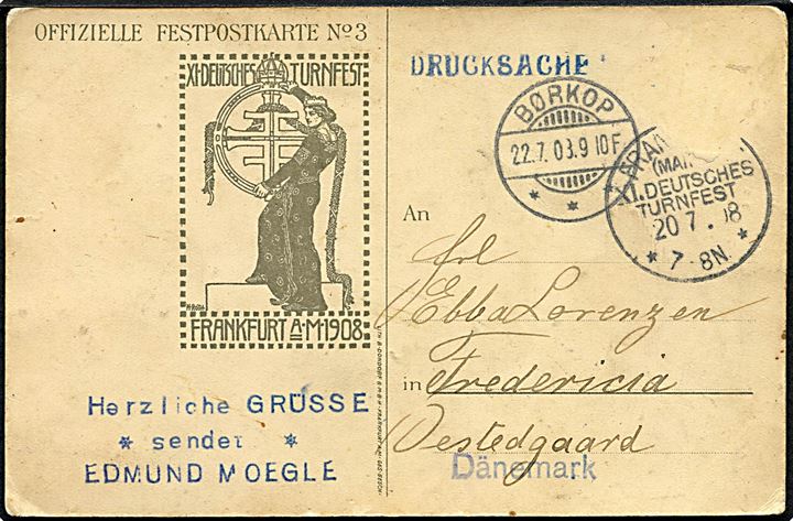 Xl. Deutsches turnfest zu Frankfurt am Juli 1908. Offizielle Festpostkarte no. 3. B. Dorndorf. 