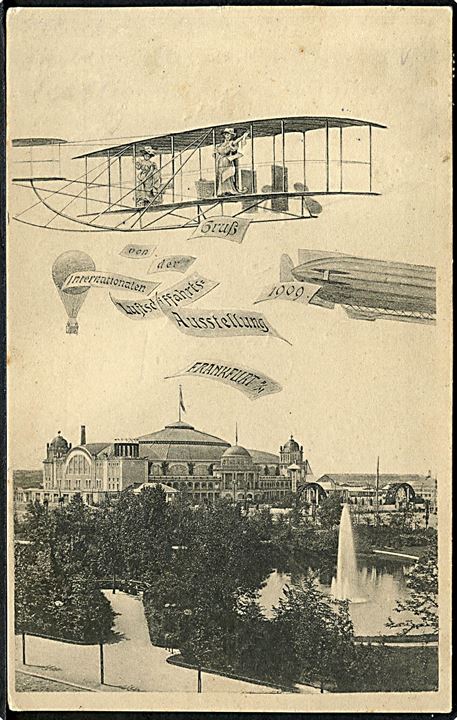 Tyskland. Frankfurt 1909. Gruss von der Internationalen Luftshifffahrt Ausstellung. L. Klement no. 13. 