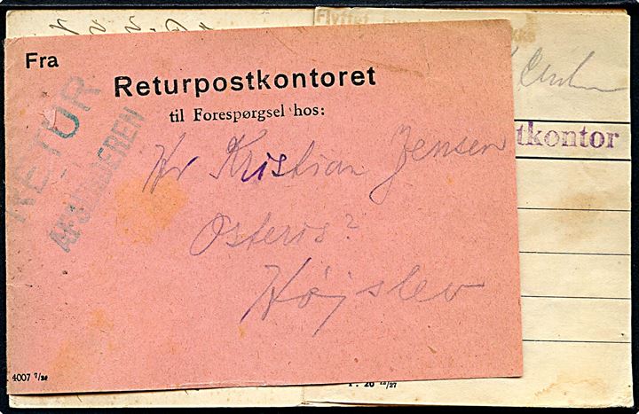 10 øre Bølgelinie og Julemærke 1934 annulleret med brotype IIIc Højslev d. 23.12.1934 til Hvidovre. Ubekendt og returneret via Returpostkontoret.