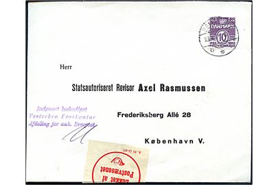 10 øre Bølgelinie på lokalbrev fra Hellerup d. 23.4.1941 til København. Lukket med postal lukkeoblat og stemplet Indgaaet beskadiget Vesterbro Postkontor Afdeling for ank. Brevpost.