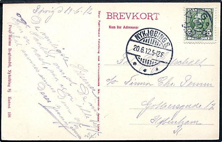 5 øre Fr. VIII på brevkort annulleret med stjernestempel RØRVIG og sidestemplet Nykjøbing S. d. 20.6.1912 til København.