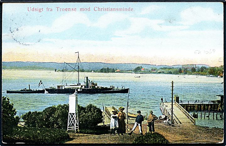 3 øre Bølgelinie på lokalt brevkort (Orlogsskib ved Troense) annulleret med stjernestempel RØDDING til Lyby St. pr. Skive. 