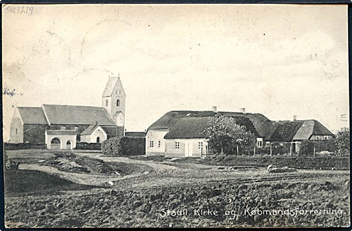 5 øre Fr. VIII på brevkort (Stadil kirke) annulleret med stjernestempel STADIL og sidestemplet Tim d. 14.7.1909 til København.