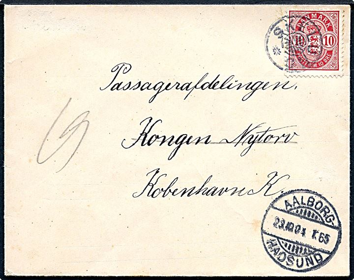 10 øre Våben på brev annulleret med stjernestempel SKELUND og sidestemplet bureau Aalborg - Hadsund T.65 d. 23.10.1904 til Kjøbenhavn.