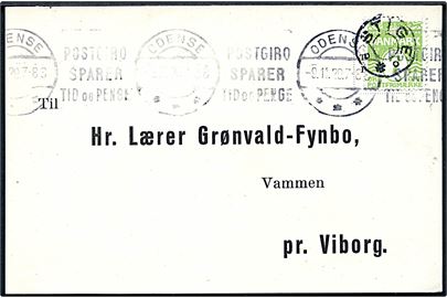 7 øre Bølgelinie på tryksagskort annulleret med udslebet stjernestempel STIGE og sidestemplet Odense d. 9.11.1929 til Vammen pr. Viborg.