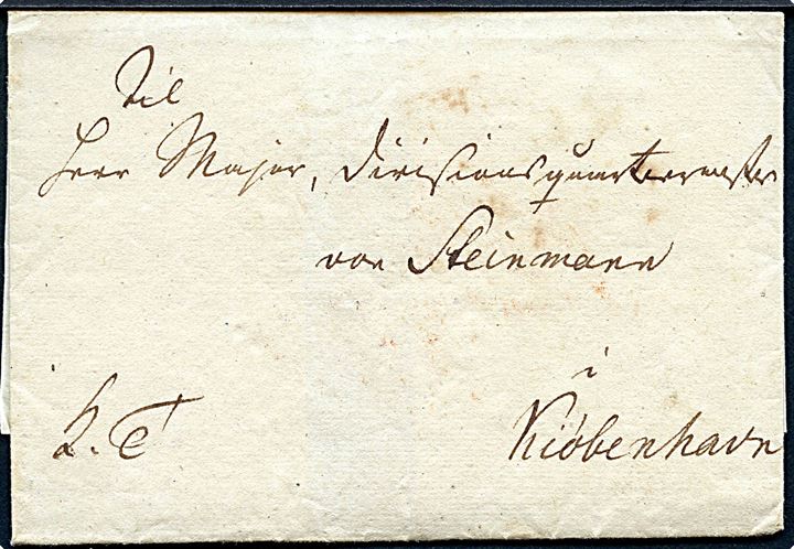 Tjenestebrev til Major, Divisionskvartermester von Steinmann i Kiøbenhavn. På bagsiden stort laksegl fra Slesvig Holstenske General Commando. Peter Frederik von Steinmann blev udnævnt til major i 1813 og oberstløjtnant i 1824.