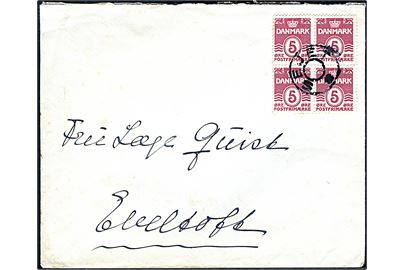 5 øre Bølgelinie i parstykke på brev fra 1940'erne annulleret med udslebet stjernestempel SEJET (type II) til Ebeltoft.
