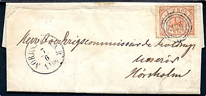 4 sk. Krone/Scepter på brev annulleret med nr.stempel 229 og sidestemplet antiqua Nordsj.Bur.N.R. d. 7.6.1865 til Usserød pr. Hørsholm.
