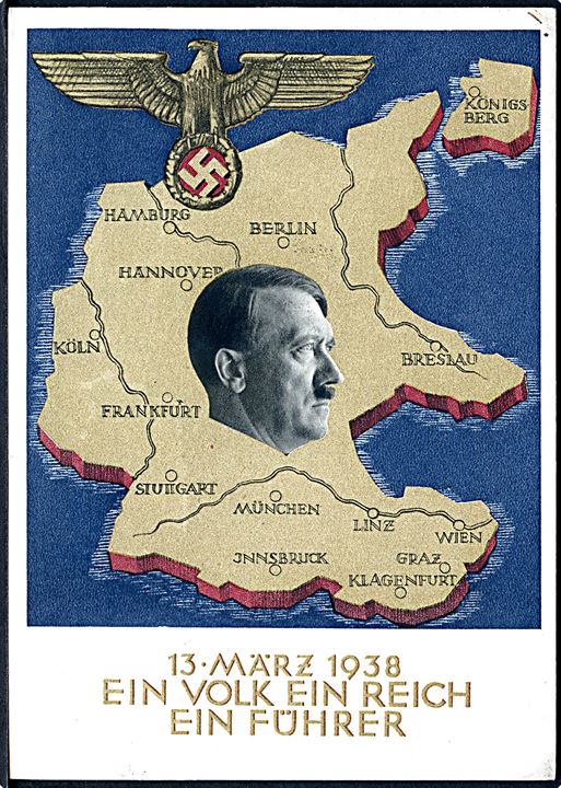 Tyskland. Ein Volk Ein Reich Ein Führer. 6 pfg. illustreret helsagsbrevkort fra Dresden 1938.