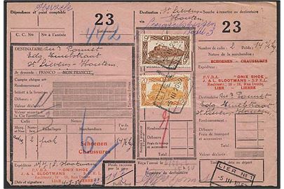 9 f. og 20 f. Jernbanefragtmærker på fragtbrev for pakke fra Lier d. 5.3.1952