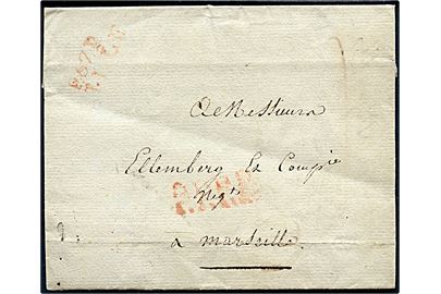 1806. Brev med indhold dateret d. 1.3.1806 med svagt rødt stempel 67/LILLE til Marseille.