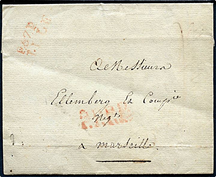 1806. Brev med indhold dateret d. 1.3.1806 med svagt rødt stempel 67/LILLE til Marseille.