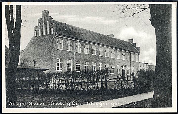 Ansgar Skolen i Slesvig By. Tilbygningen 1936. Uden adresselinier. U/no. 