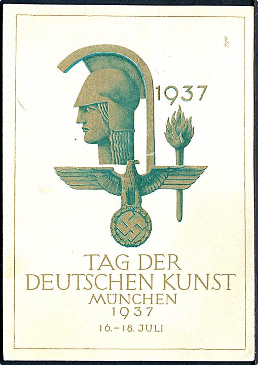 Tag der Deutschen Kunst, München 1937. Frankeret med 6 pfg. Hitler fra blok og annulleret med særstempel i München d. 17.7.1937.