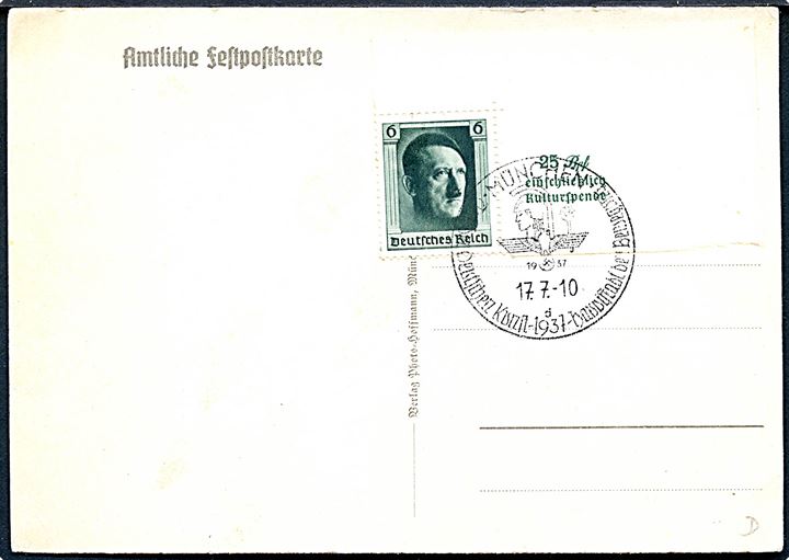 Tag der Deutschen Kunst, München 1937. Frankeret med 6 pfg. Hitler fra blok og annulleret med særstempel i München d. 17.7.1937.