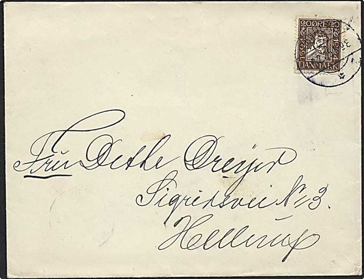 20 øre Chr. IV Postjubilæum på brev fra Randers d. 4.2.1925 til Hellerup.