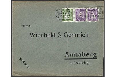 10 øre Chr. IV, 15 øre Chr. X og 15 øre Chr. IV (par) Postjubilæum på brev fra København d. 25.1.1926 til Annaberg, Tyskland.