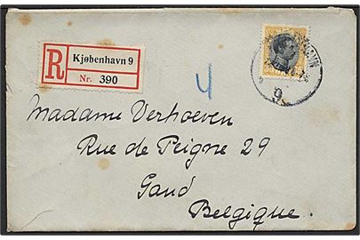 35 øre Chr. X single på anbefalet brev fra Kjøbenhavn d. 28.2.1920 til Gent, Belgien.