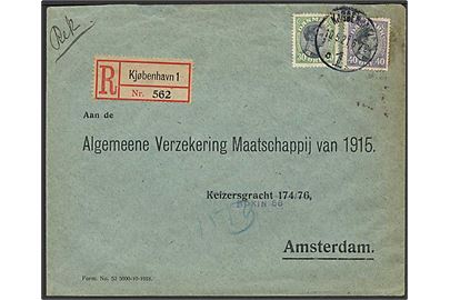 30 øre og 40 øre Chr. X på 2. vægtkl. anbefalet brev fra Kjøbenhavn d. 10.5.1921 til Amsterdam, Holland.