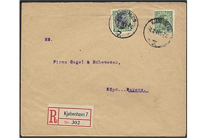 5 øre og 30 øre Chr. X på anbefalet brev fra Kjøbenhavn 7 d. 7.3.1919 til Küps, Bayern, Tyskland.
