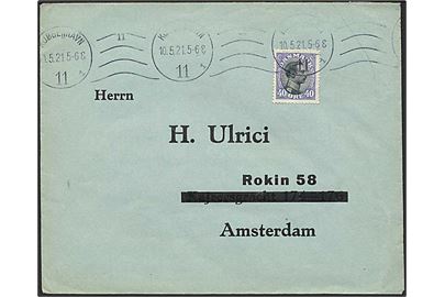40 øre Chr. X single på brev fra Kjøbenhavn 11 d. 10.5.1921 til Amsterdam, Holland.