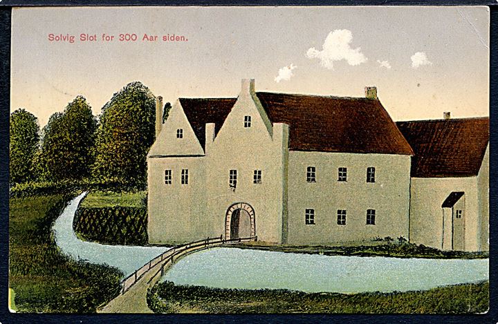 Ufrankeret feltpostkort (Solvig slot) stemplet Tandslet * (Alsen) * d. 7.10.1915 til soldat i Lübeck.