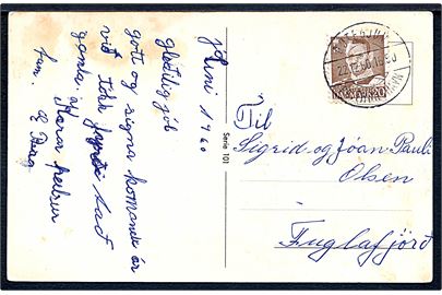 20 øre Fr. IX på brevkort annulleret med pr.-stempel Gøtegjov pr. Thorshavn d. 22.12.1960 til Fuglefjord.