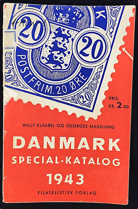 Danmark Special-Katalog 1943 af Willy Klaebel og Georges Madelund. 128 sider. Løs for- og bagside.