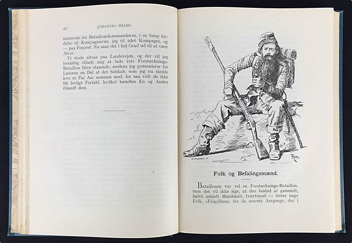 Soldaterliv i krig og fred, Johannes Helms med tegninger af Frants Henningsen. Beskrivelse af 3-års krigen. 232 sider.