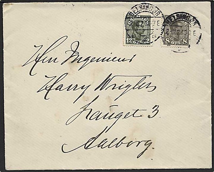 8 øre og 12 øre Chr. X på brev fra Helsingør d. 2.12.1920 til Aalborg.