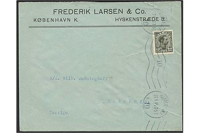 12 øre Chr. X single på brev fra København d. 22.6.1918 til Göteborg, Sverige.