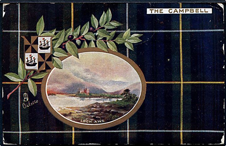 ½d Edward VII på brevkort (The Campbell - Loch Awe) dateret ombord på S/S Lord of the Isles annulleret Greenock d. 27.8.1909 og sidestemplet R.M.S. Lord of the Isles d. 27.8.1909 til Staffordshire. Sendt på rejse fra Greenock til Inverraray via Kyles of Bute. 
