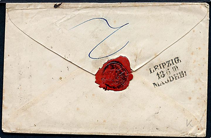 1859. Ufrankeret brev fra Altenburg d. 13.6.1859 via bureau Leipzig-Magdeburg og Aachen og New York til Bartfort, Conn., USA. Påskrevet p. first steamer via Liverpool. 