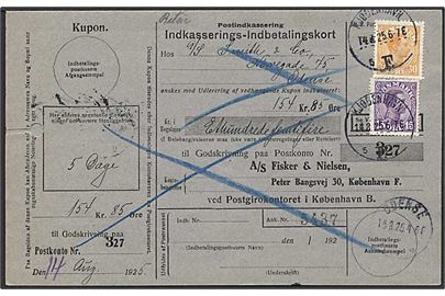 15 øre og 30 øre Chr. X på retur Indkasserings-Indbetalingskort fra Kjøbenhavn F. d. 14.8.1925 til Odense.