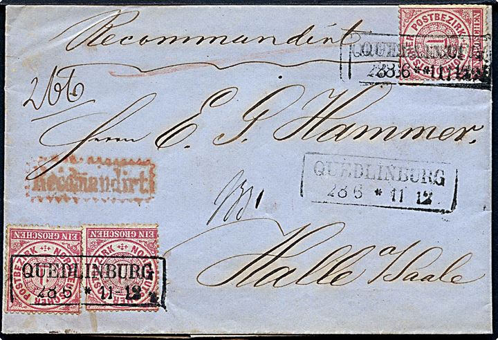 1 gr. (3) på anbefalet brev fra Quedlinburg d. 28.6.1870 til Halle am Salle. 