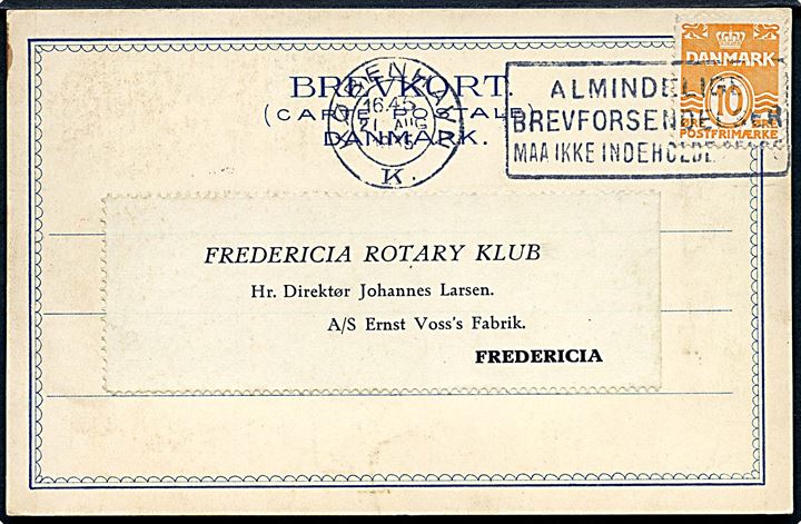 Fredericia. Souvenir fra besøg på Fredericia Rotarian klub. U/no. 