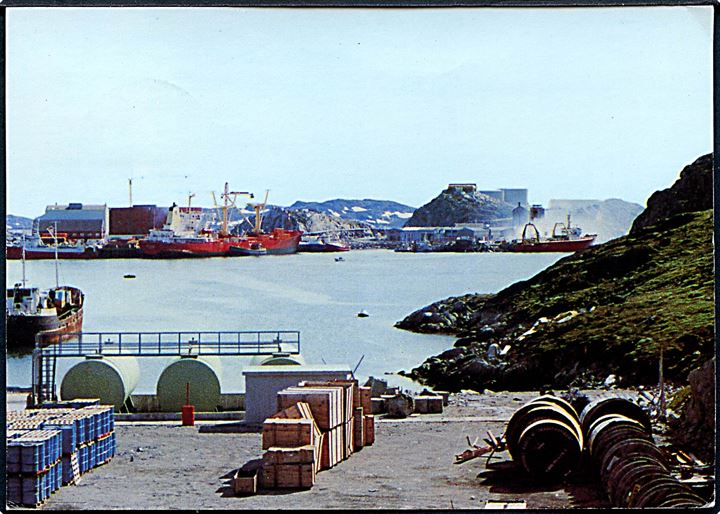 Grønland. Havnen i Nuuk. Med skibe. Grønland no. 143 920 030. 