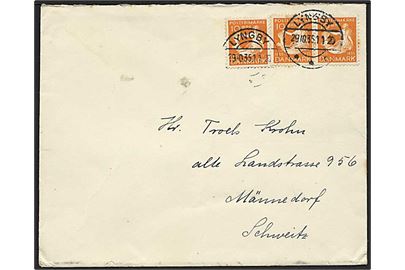 10 øre H.C.Andersen (3) på brev fra Lyngby d. 29.10.1935 til Männedorf, Schweiz.