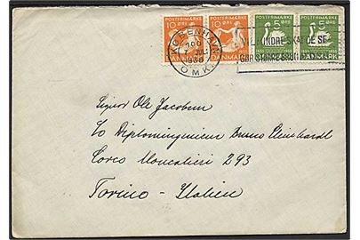 5 øre og 10 øre H.C.Andersen i parstykker på brev fra København d. 7.7.1936 til Torino, Italien.